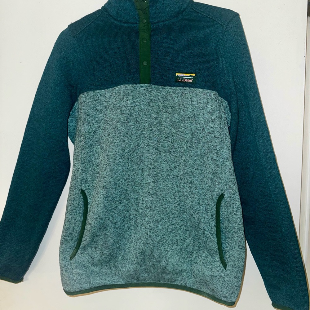 L.L. Bean Women’s Teal Two-Tone Snap Pullover Fleece Sweater